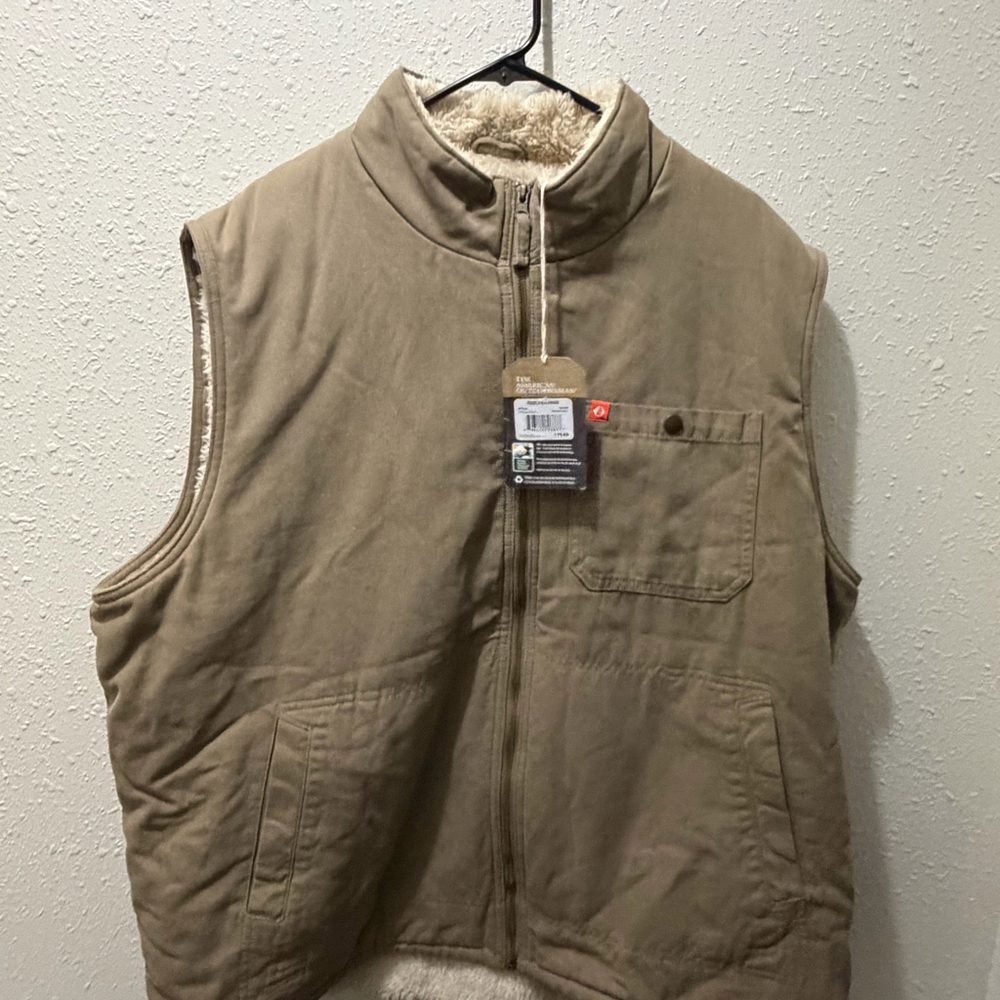 American Outdoorsman Sherpa Lined Canvas Work Vest Mens XXL Brown NWT
